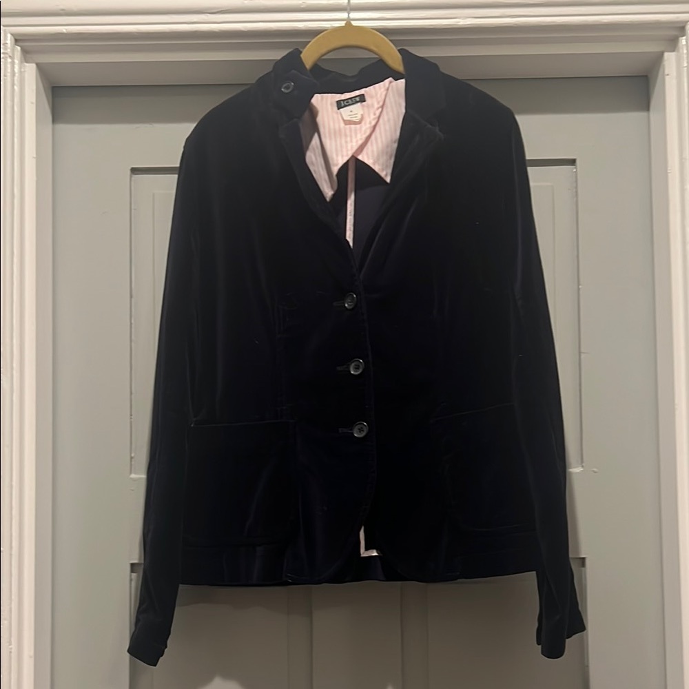 💙 Vintage J. Crew Velvet Blazer | Size S | Blue with Pink Lining | EUC